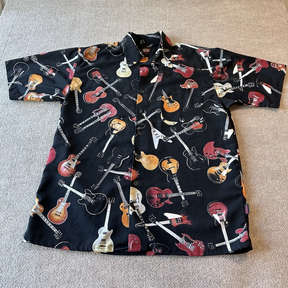 Gibson Tour Wear‎ Button Shirt Mens Large Black All Over Guitar Print